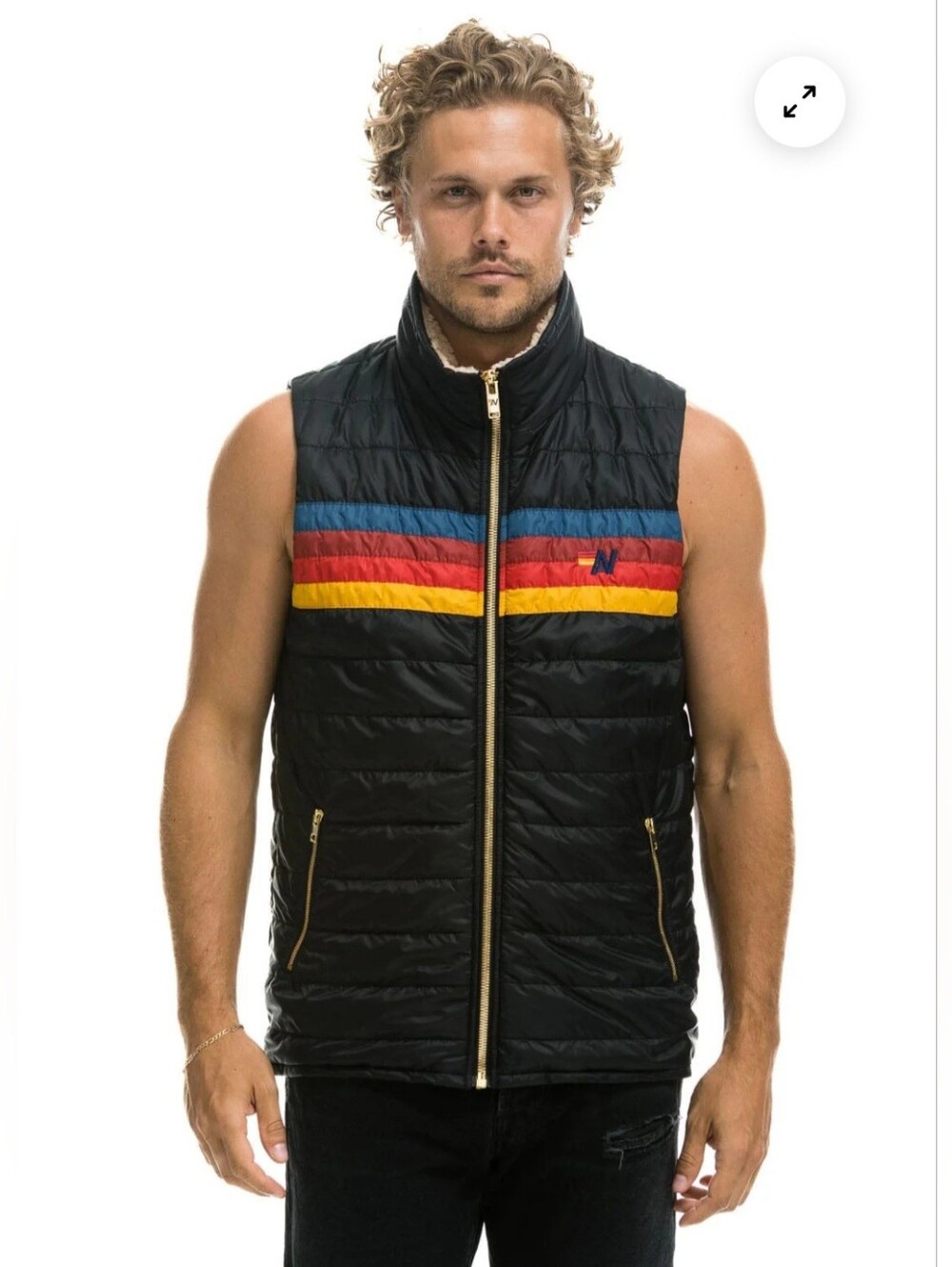NWOT Aviator Nation 4 Stripe Vest Sherpa Collar. Size M